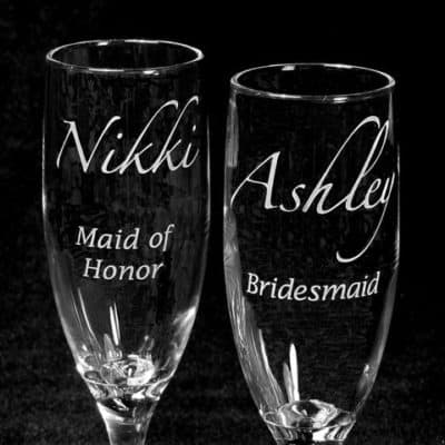 Etched champagne flutes for bridesmaids