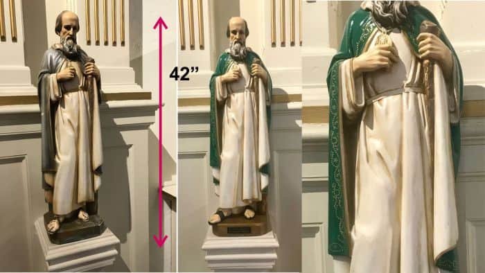 Before (left) and after images of St Jude statuary