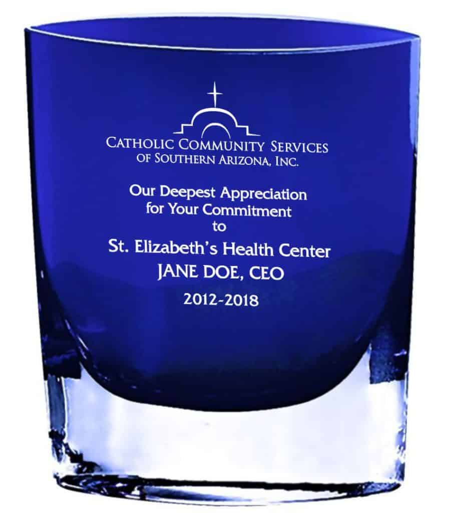 Blue crystal vase for Catholic Community Services