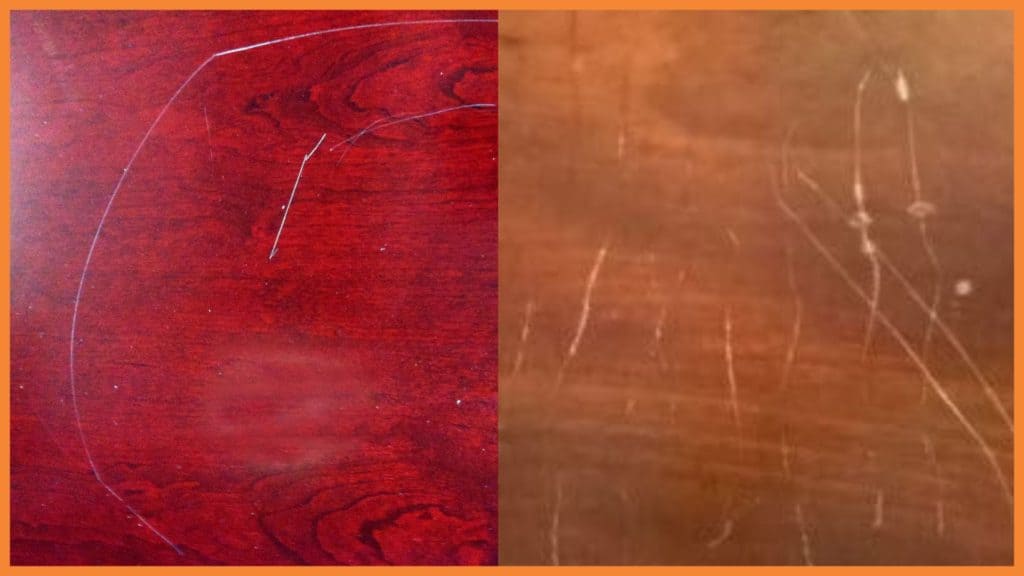 scratched wooden tabletop