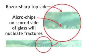 micro-chips in clean-cut glass