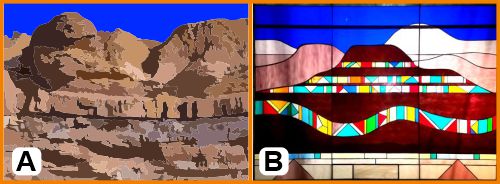 Abstract stained glass with geological strata