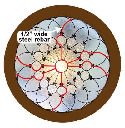 Skylight showing rebar in red