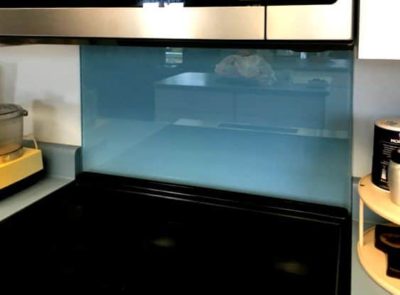 Customer-made blue glass backsplash