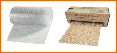 Bubble wrap left & brown paper right