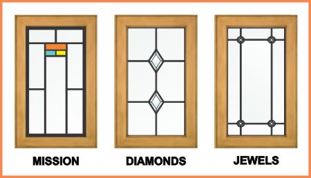 Stained glass design styles: Mission, Diamond & Jeweled