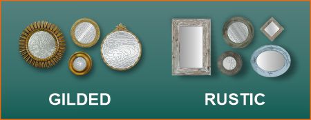 Gallery wall of mirrors in gilded and rustic styles