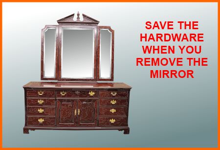 Dresser mirrors are attached with brackets