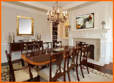 Formal dining room with mirror