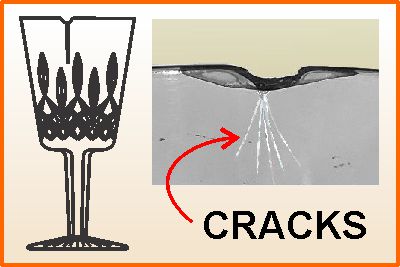 Cracks extend down from chip in Waterford crystal glass