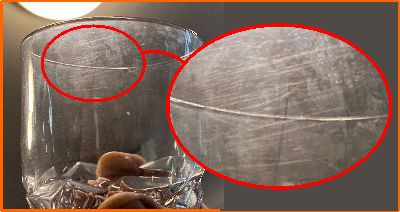 Foggy and scratched crystal glass