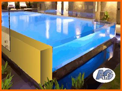 Swimming pool with plexiglass wall