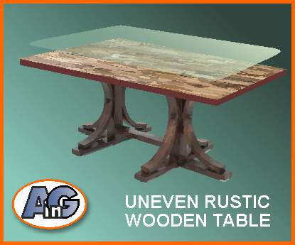 Rustic wood table with protective glass
