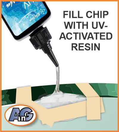 UV resin filling a chip