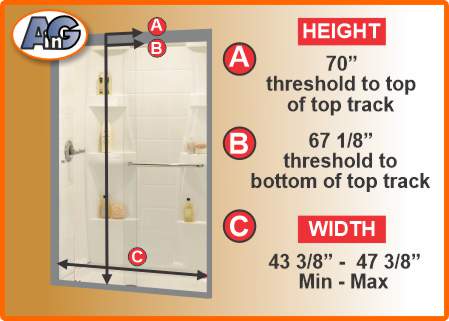 Dimensions of Delta shower door system