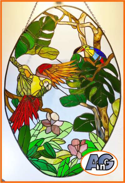 Stained glass parrot