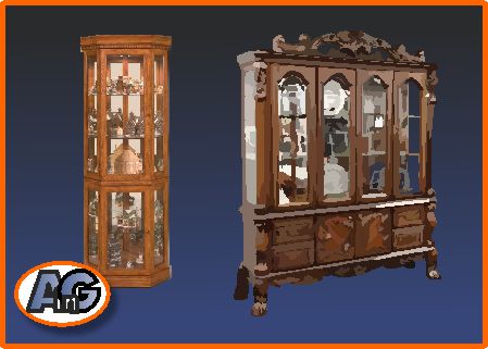 Traditional curio cabinet in carved hardwood