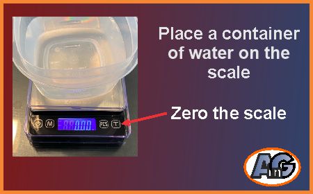 Measuring SG step # 2 - place a container of water on the scale