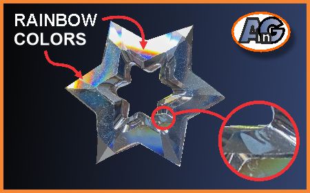 Genuine Swarovski crystal refracts light to form rainbow colors