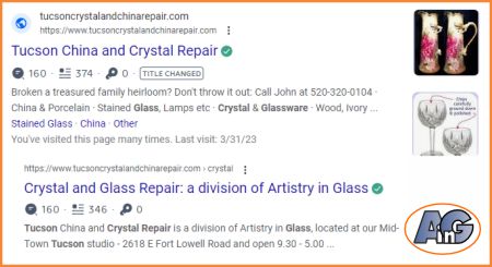(SERP) for the Google search "china & crystal repair Tucson