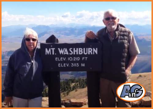 Claire & John at the summit of Mt Washburn - highest point in Yellowstone Park